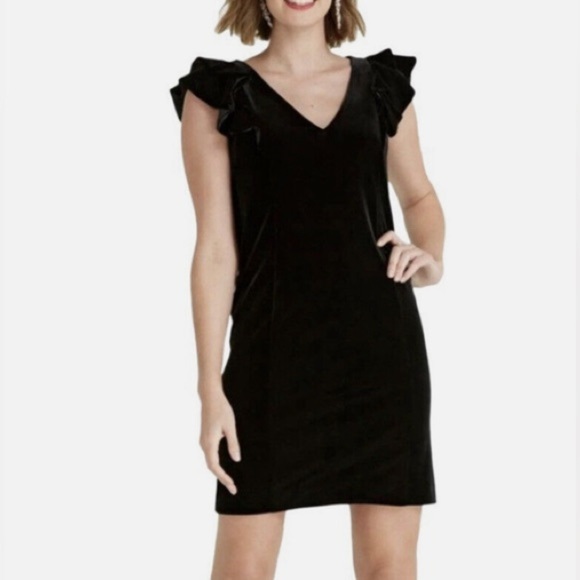 Draper James Black Velvet Ruffle Cap Sleeve Dress size 8 - Picture 1 of 12